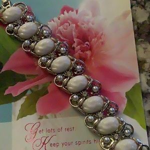 VINTAGE ARTHUR PEPPER (ART]  Dimpled White Cabochons, Rhinestones Faux Pearls